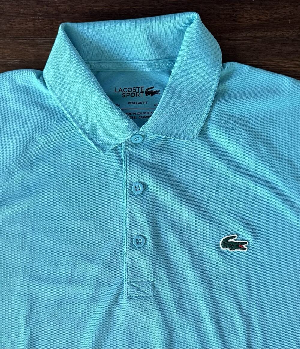 Lacoste Sport Ultra Dry Stretch Golf Polo Mens Medium FR 4 Turquoise Blue Shirt